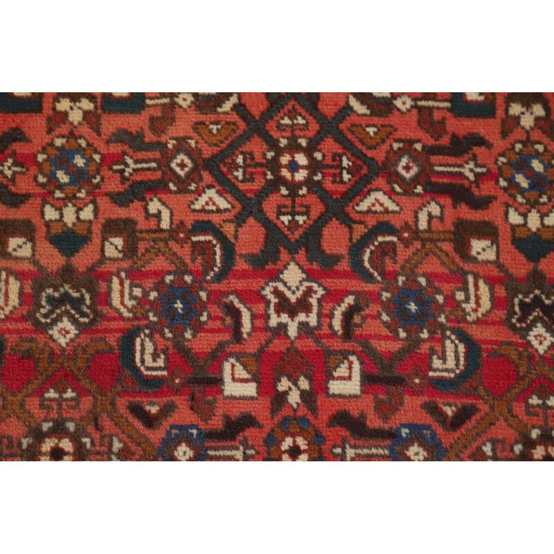 Geometric / Medallion Hamedan Vintage Runner Rug Handmade Wool Carpet - 3'5"x 10'4"