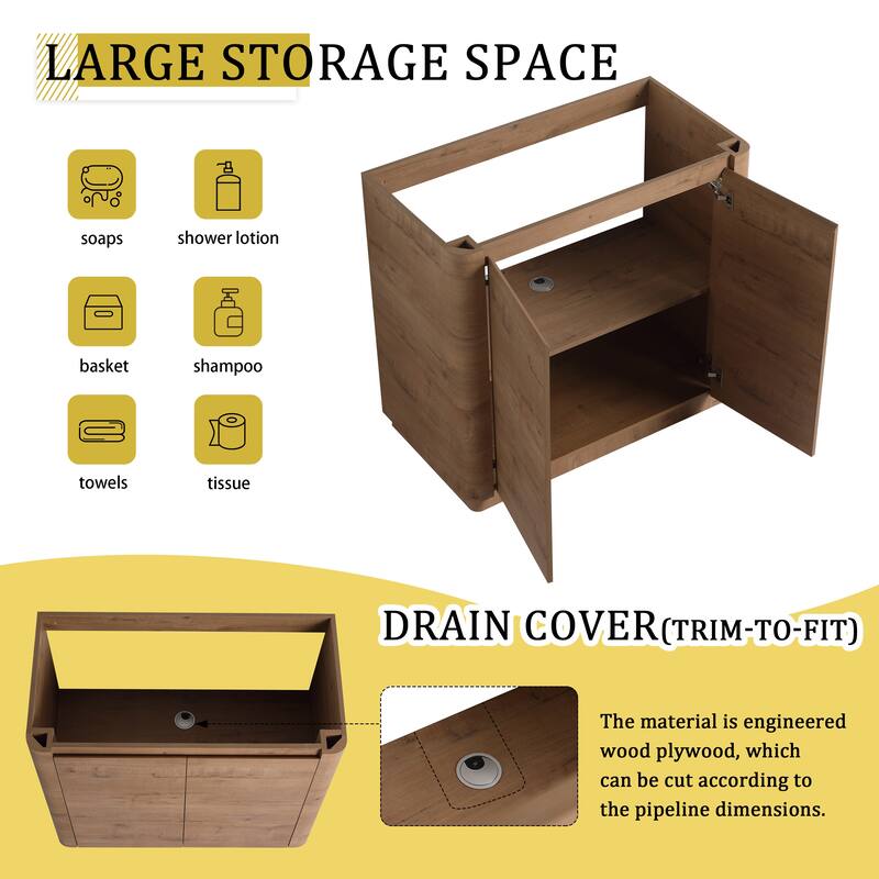36" Freestanding Bathroom Vanity with Ceramic Sink & 2-Soft-Close Door, KD-Packing, Plywood