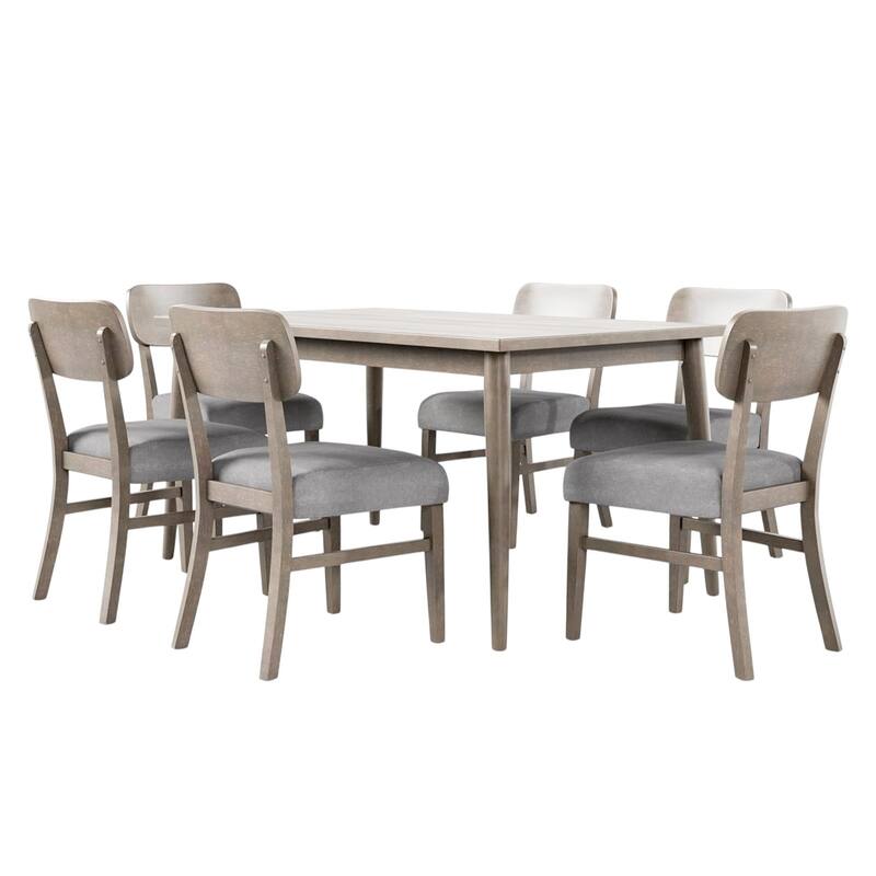 7 Piece Rectangular Wooden Dining Set with Padded Seat in Gray - 7-Piece - Gray