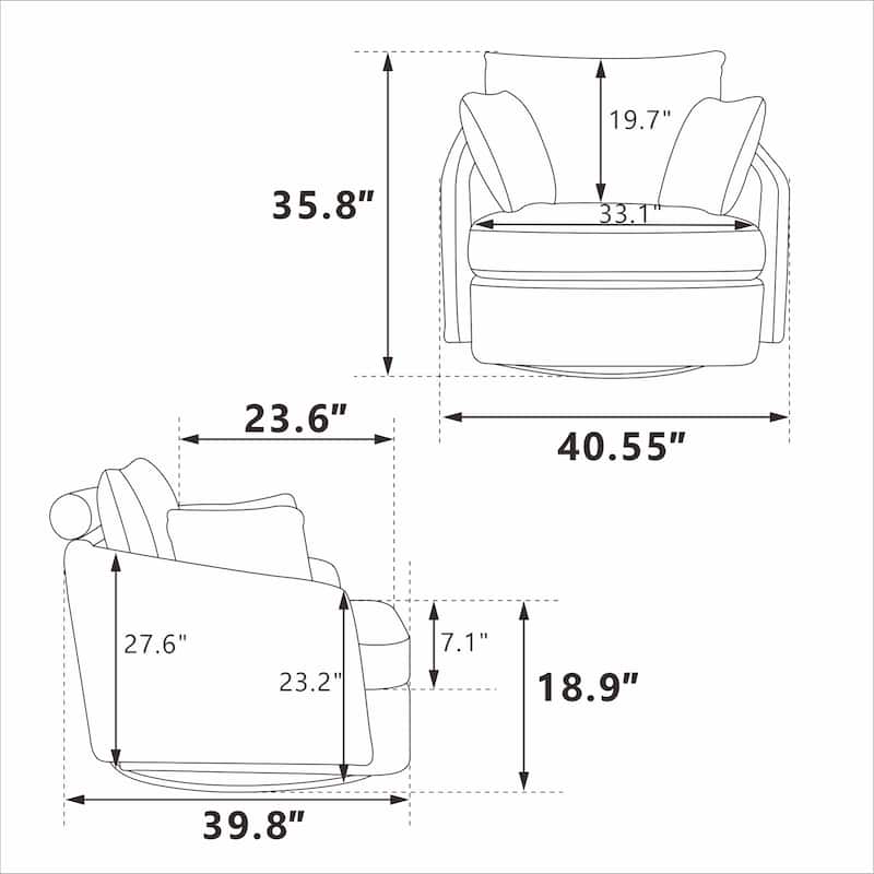 Chenille Upholstered Swivel Accent Chair, Cozy Club Chair with 2 Thorw Pillows, Oversized Lounge Armchair with Metal Base