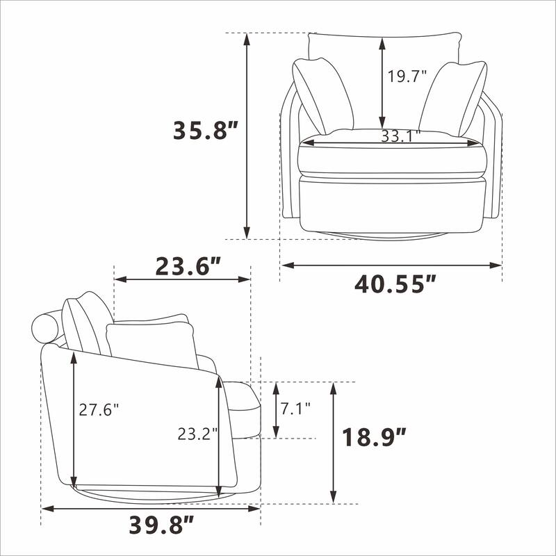 Corduroy Fabric Swivel Accent Chair, Oversized Round Armchair with 2 Thorw Pillows, Ergonomic Upholstered Lounge Sofa Chair
