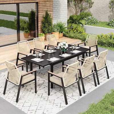 MAISON ARTS 7/9 Pieces Patio Dining Set with Extendable Table and Cushioned Woven Rattan Dining Chairs