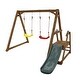 preview thumbnail 6 of 5, Wood Swing Set for Backyard, 2 in 1 Outdoor Swing Set with Slide