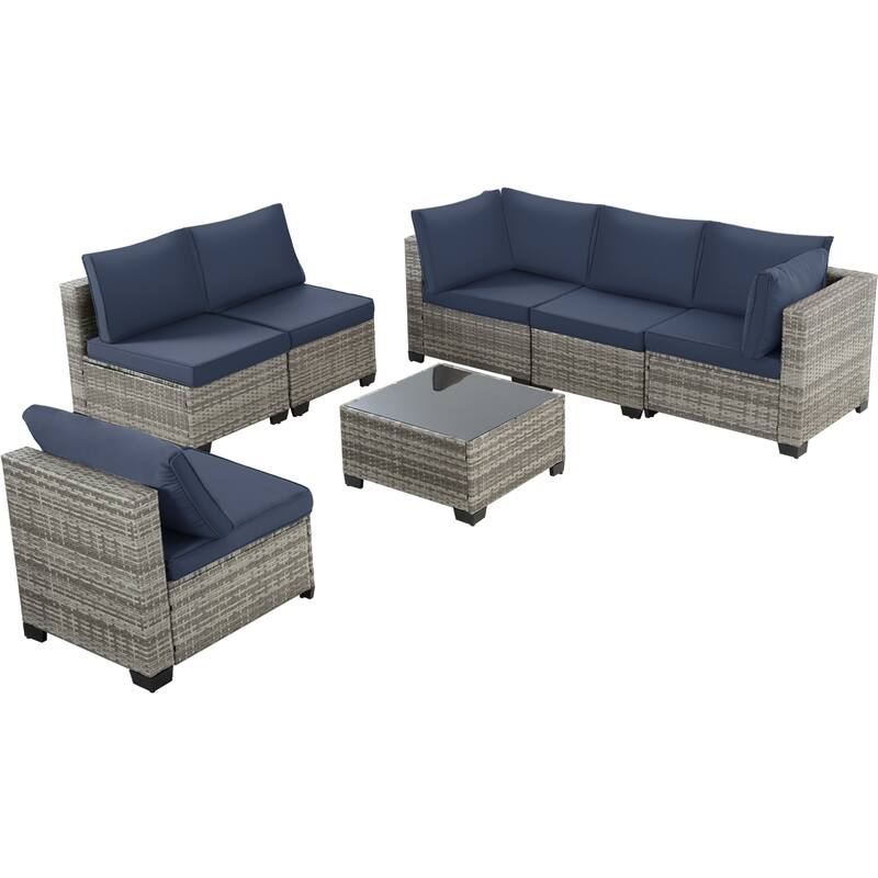 8-Piece Gray Wicker Patio Conversation Set with Patio Fire Pit