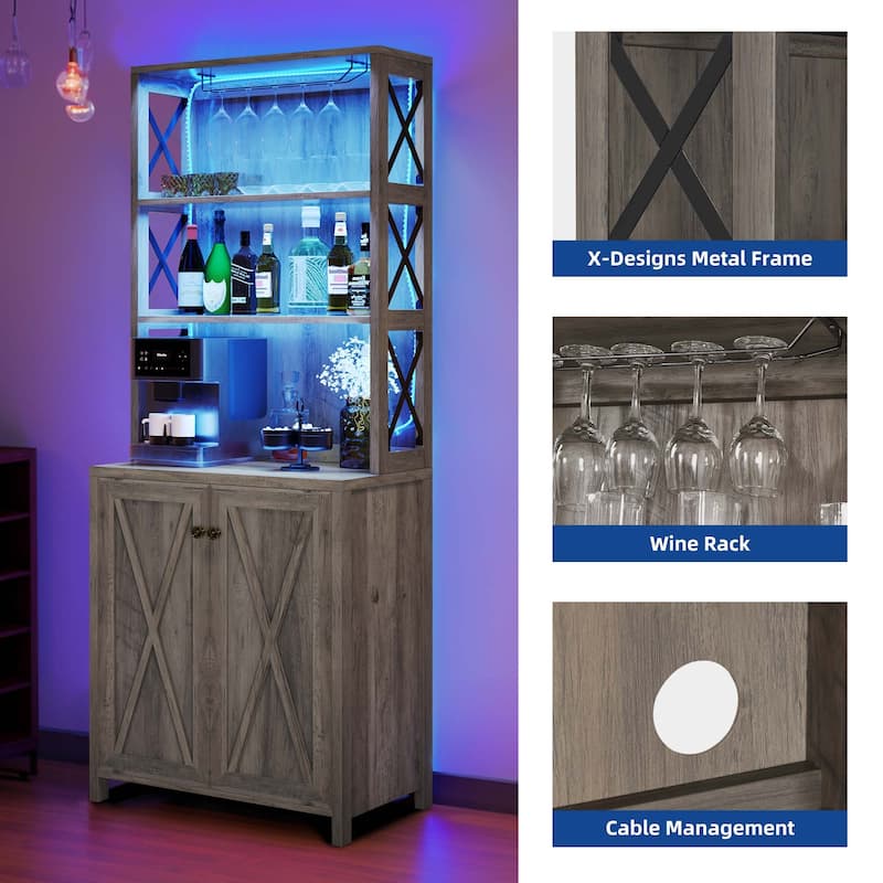 Bar Cabinet for Liquor and Glasses Dining Kitchen Cabinet with Wine Rack