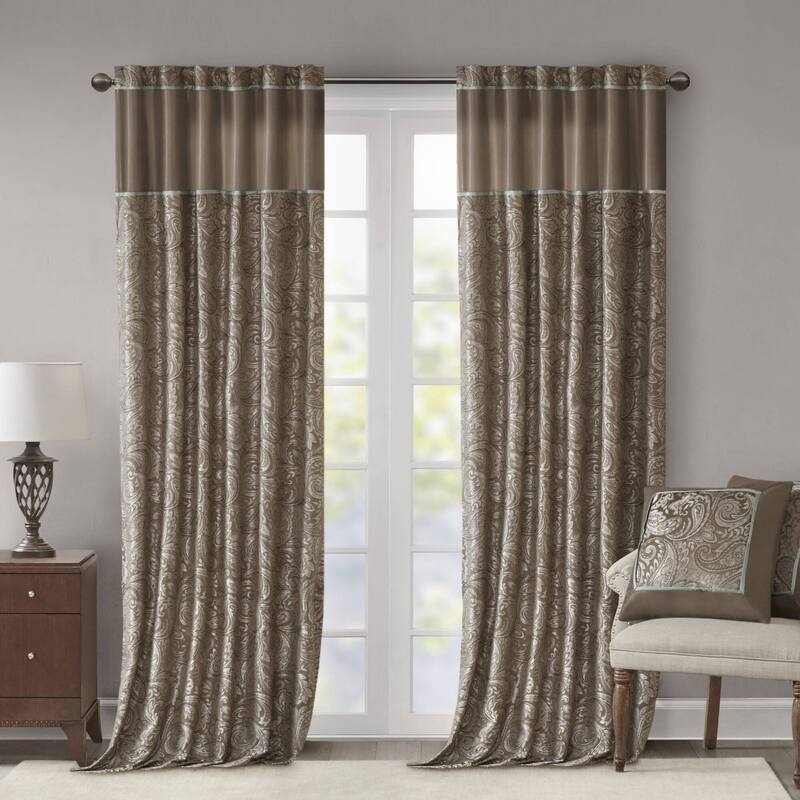 Madison Park Whitman Jacquard Curtain Panel Pair - 50"W X 84"L - Blue/ Brown