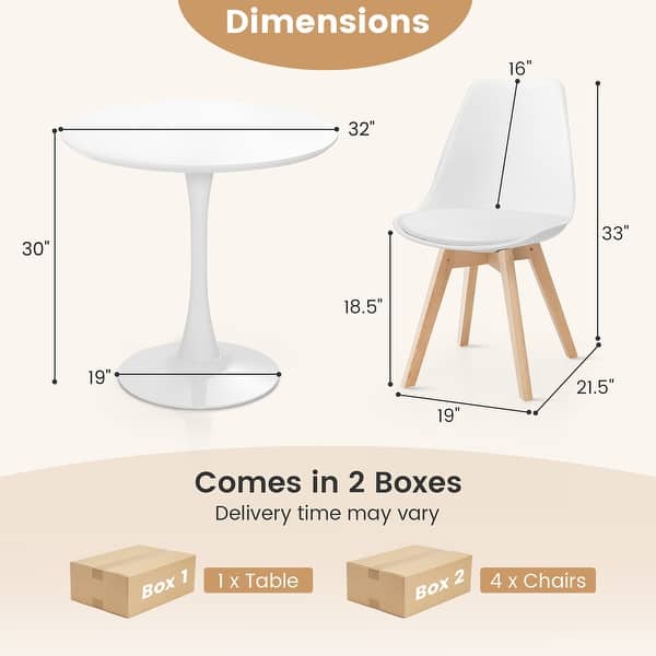 Gymax Modern 5 PCS Dining Set Round Dining Table 4 Chairs for Small ...