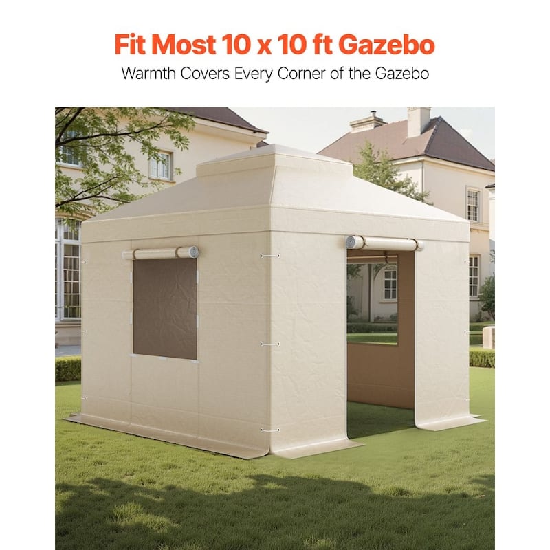10x10 ft Outdoor Gazebo Cover Double Roof Waterproof PE Tarp with Windows and Door