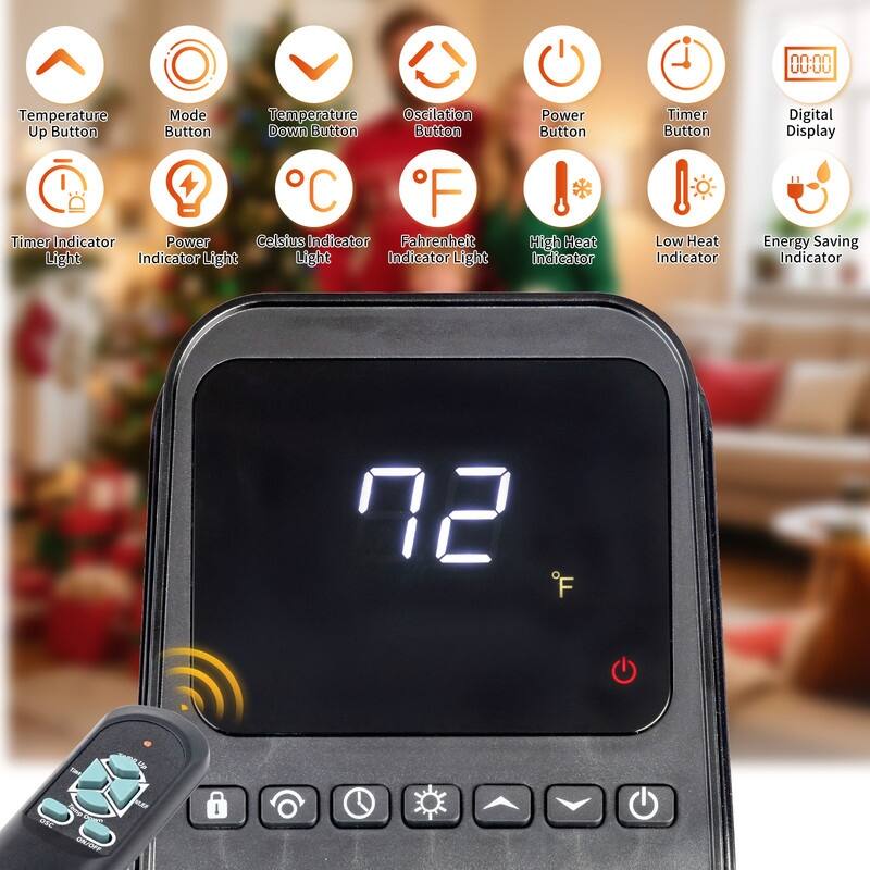 1500-Watt 23-inch Portable Electric Heater with Remote Control