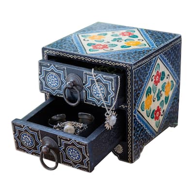 Novica Handmade Midnight Palace Batik Wood Jewelry Chest