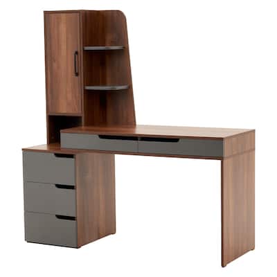 Ivinta Computer Desk with Drawers Storage Shelves, Modern Study Writing Table with Storage Cabinet for Home Office