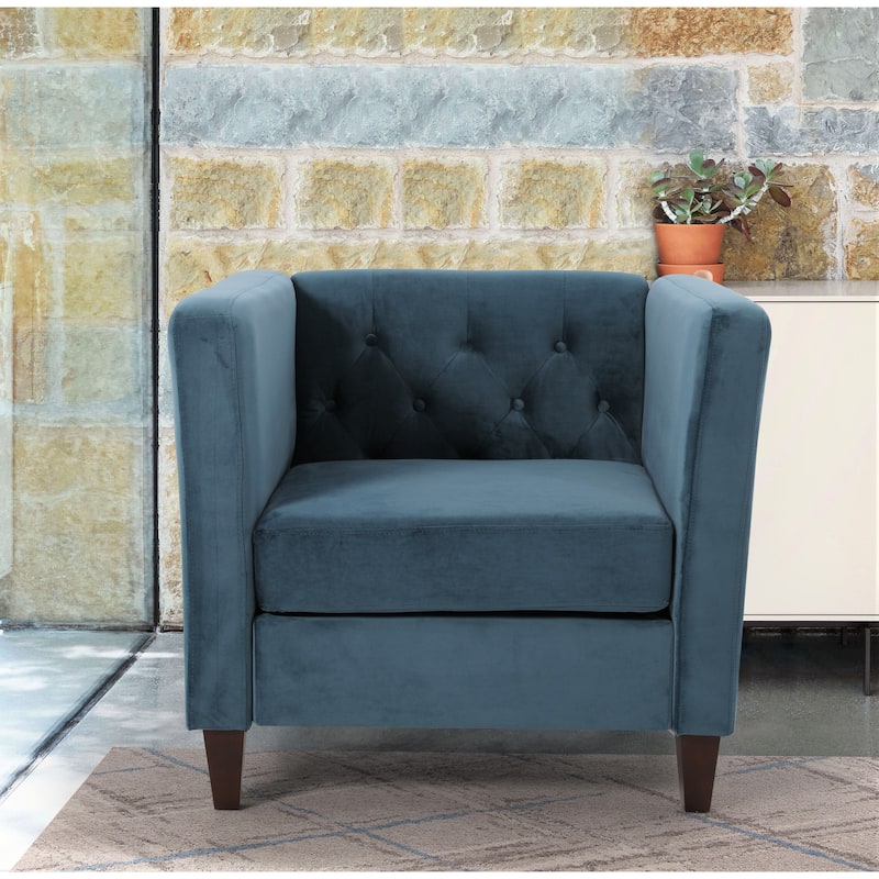 Lisette 33.07'' Velvet Square Arm Chair - Blue
