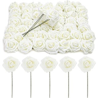 Cream 3-Inch Artificial Rose Flowers Heads with Stems (60 Pack) - Bed ...