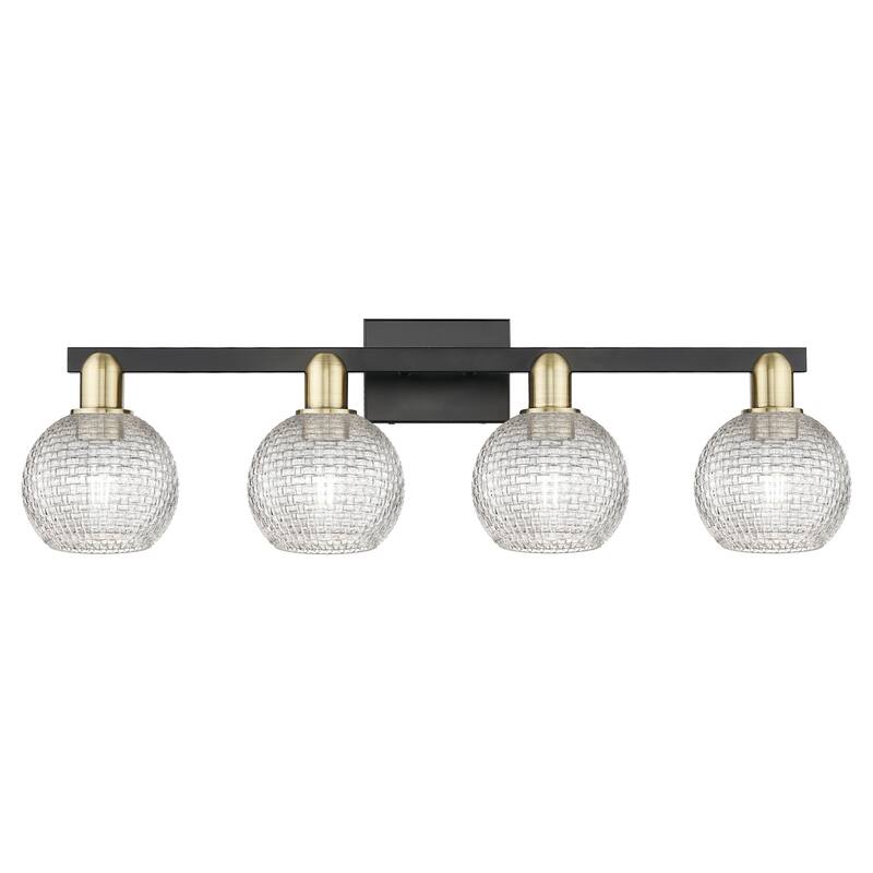 Innovations Lighting 716-4W-10-33 Athens Vanity Athens 4 Light 33" - Black Antique Brass / Clear Basketweave