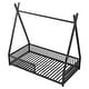 preview thumbnail 11 of 10, Metal Twin Size House Platform Bed with Triangle Structure, Contemporary Style Kids Bed Frame with Guardrail for Bedroom, Black
