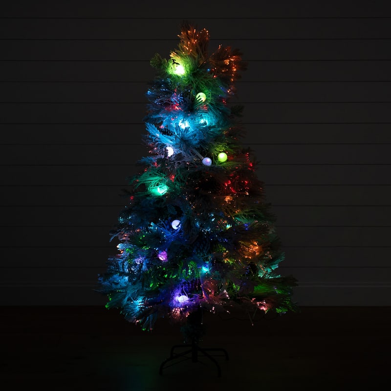 5' Pre-Lit Flocked Fiber Optic Artificial Christmas Tree, Multicolor LED Lights - 5 Foot