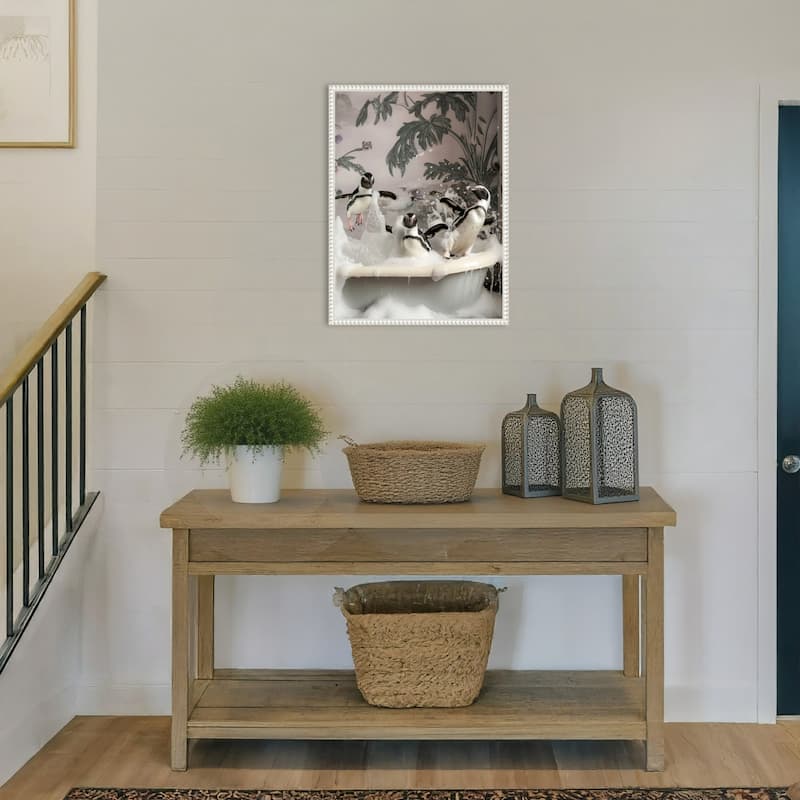 Splish Splash Penguin Bash by Niky Rahner Framed Canvas Wall Art