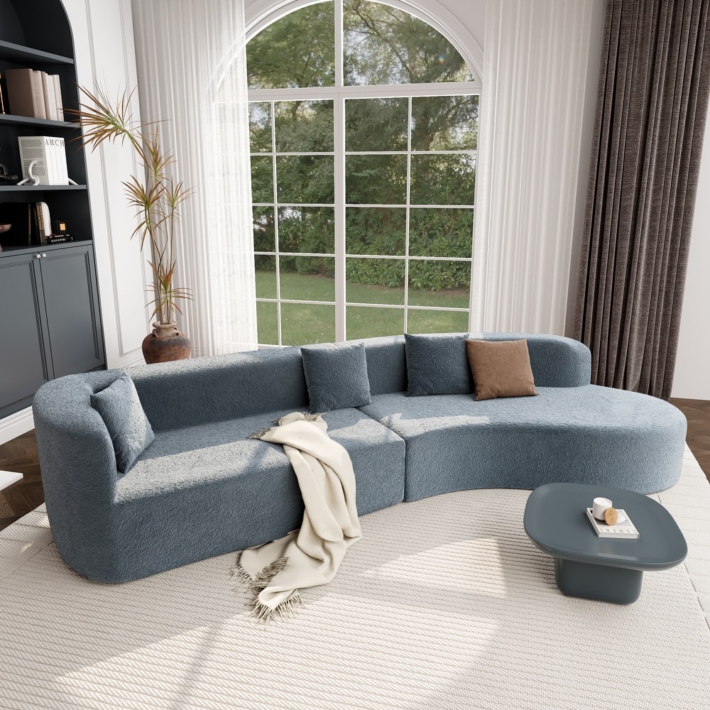 Curved Sectional Sofa, 2 Piece Chenille Modular Couch with 4 Pillows