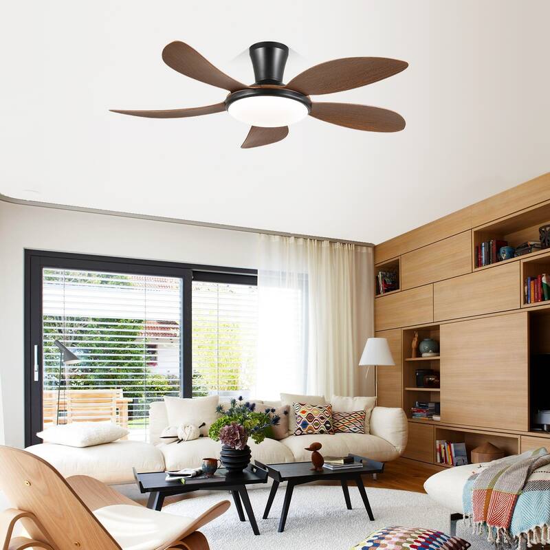 48 Inch Flush Mount DC Ceiling Fan with Lights, 5 Reversible Blades,3 CCT LED with Remote and APP Control - 48 Inches