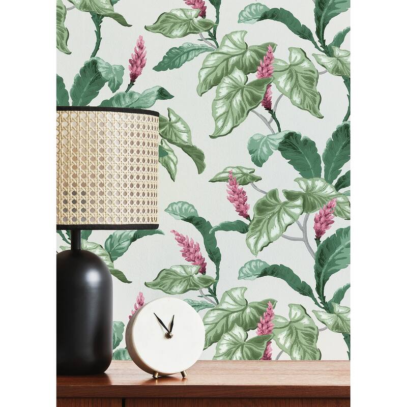 Brewster Meridian Parade Green Tropical Leaves Wallpaper