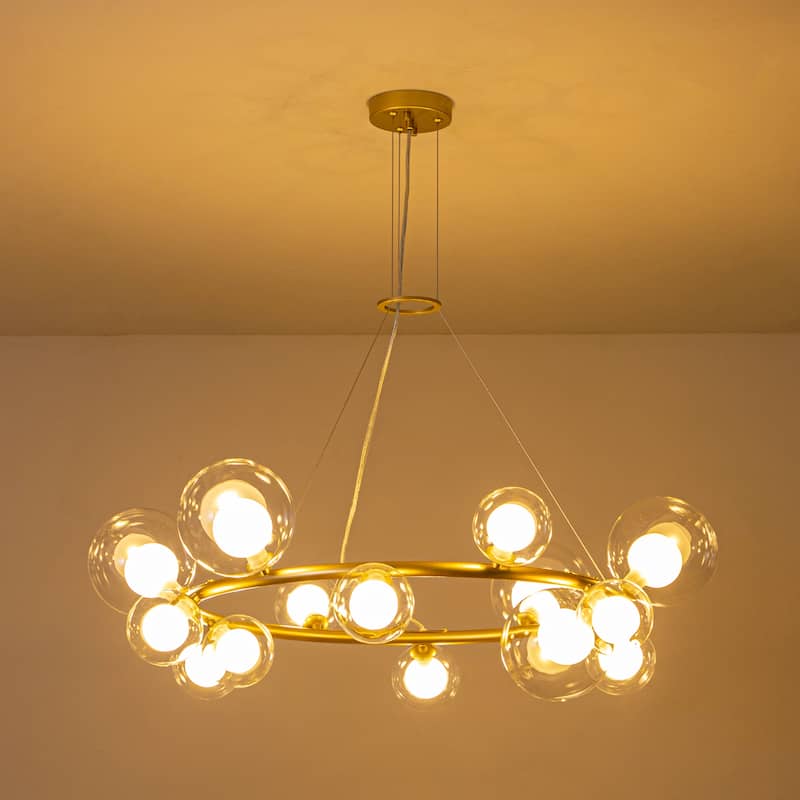 14-Light Cluster Sputnik Glass Globe Bubble Pendant Wagon Wheel Chandelier for Living/Dining Room - 32.7" W