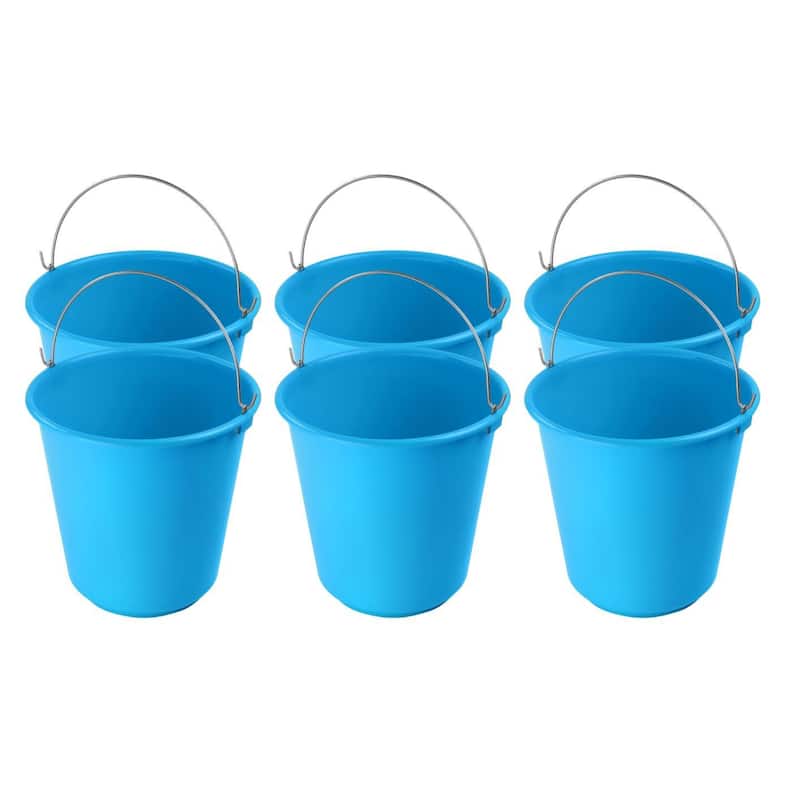 Plastic Pail with Handle 11.5 Quart (2.8 Gallon Bucket) - Pack of 6 - Light Blue