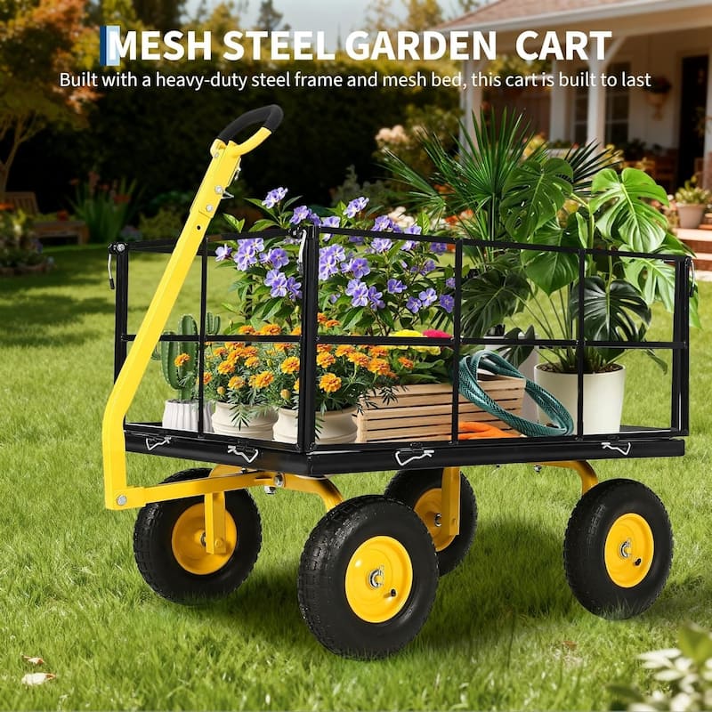 Heavy-Duty 4-Wheel Garden Cart with Pneumatic Tires 600 lb Capacity Utility Wagon Green