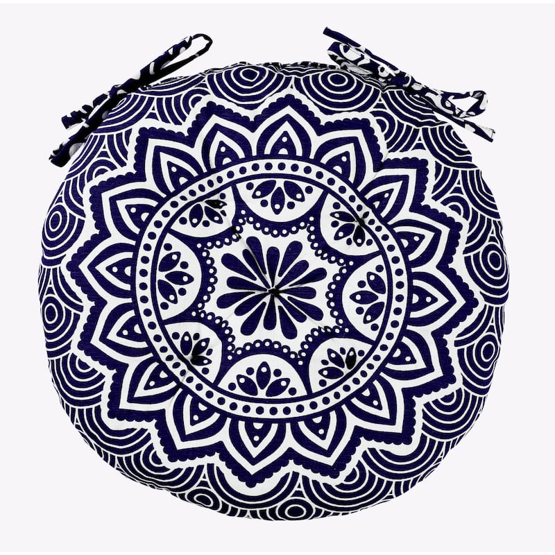 Handmade Cotton Round Chair Pads Cushions Seat Pad with Ties 15''x15'' for Dinning Chairs Office Chair Bench (Set of2)
