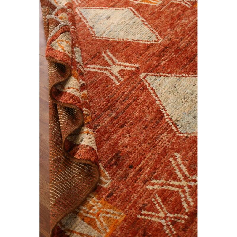 Orange Geometric Moroccan Oriental Rug Handmade Wool Carpet - 6'1" x 8'6"