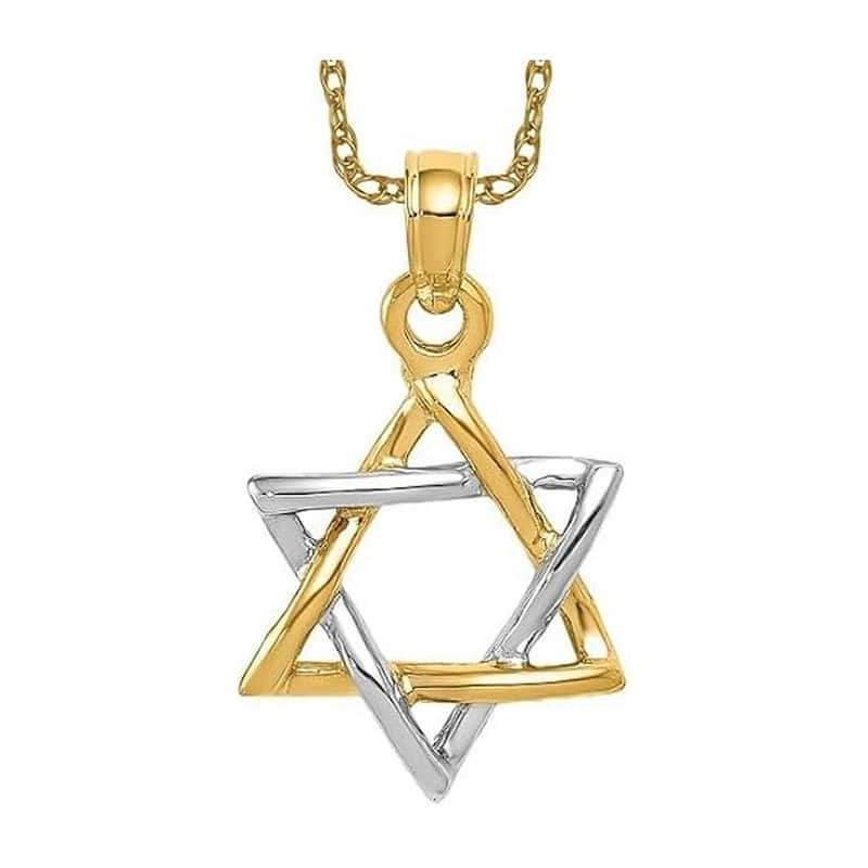 Curata 10k or 14k Two-tone Gold 18" Polished Star of David Necklace - 21x12mm