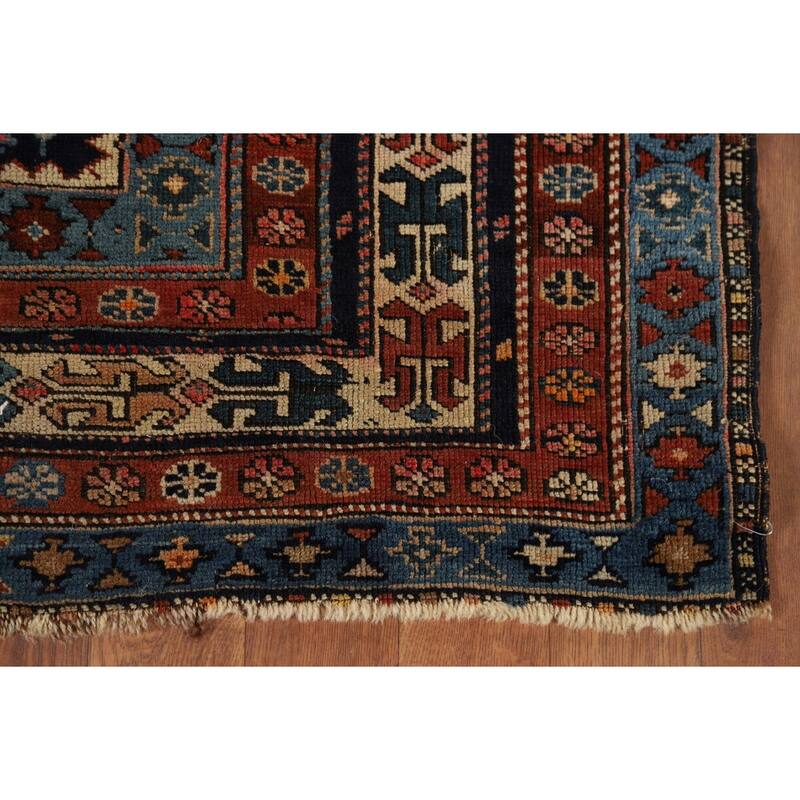 Pre-1900 Antique Kazak Vegetable Dye Foyer Rug Handmade Wool Carpet - 3'10" x 5'5"