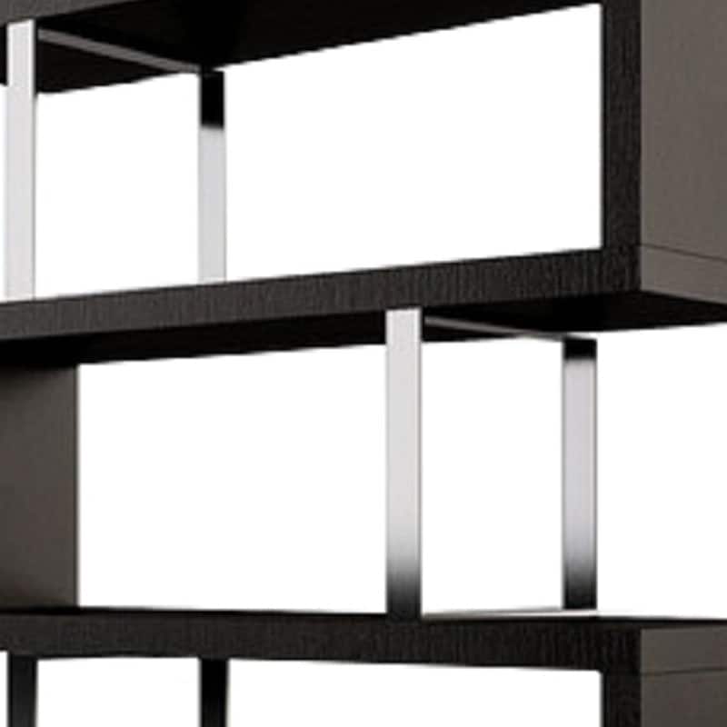 HomeRoots 67" Espresso And Silver Metal and Wood Three Tier Etagere Bookcase