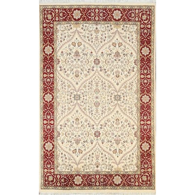Wool/ Silk Floral Tabriz Oriental Vegetable Dye Area Rug Hand-knotted - 4'1" x 6'5"