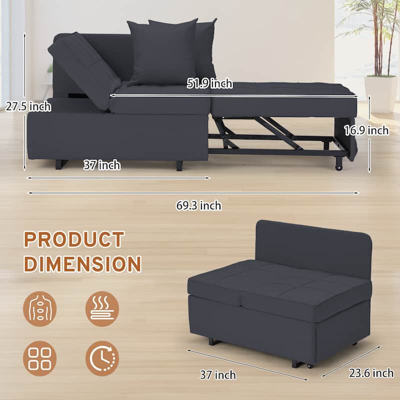 EROMMY Sleeper Sofa Chair Bed , Adjustable Backrest Pull Out Sofa Bed with Faux Linen Sofa Fabric
