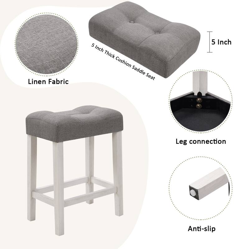 4 Piece Farmhouse Bar, Table Set with Power Outlet, Dining Table Set w/3 Upholstered Stools, Wood Console Table Set for Kitchen