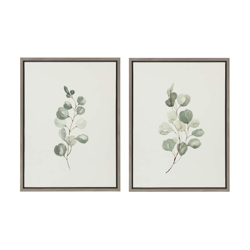 Kate and Laurel Sylvie Eucalyptus Framed Canvas Set by Maja Mitrovic of Makes My Day Happy