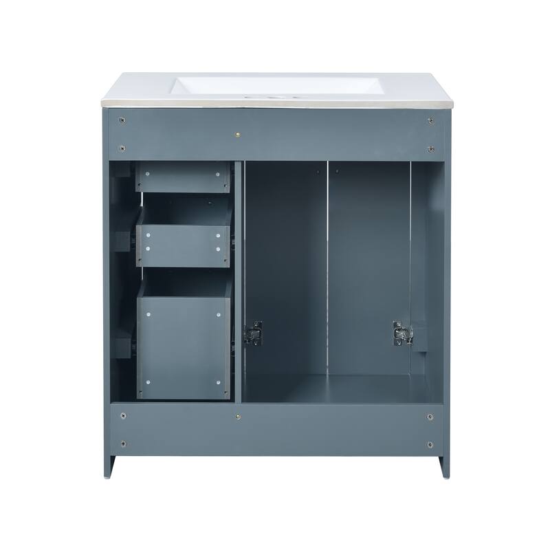 30 Inch Freestanding Solid Wood Bathroom Vanity with Ceramic Sink Combo