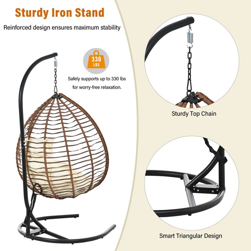 Indoor Outdoor Hanging Hammock Chair with Stand, Foldable Egg Swing Chair