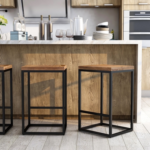 Finley Industrial Solid Wood and Metal Counter Height Stool by