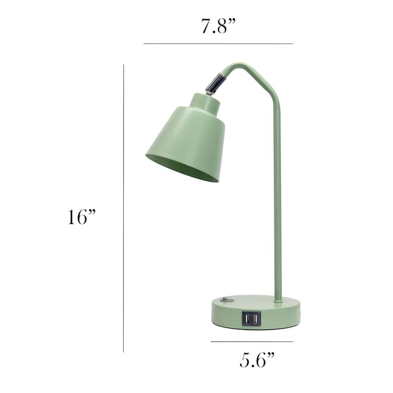 Modern Adjustable Metal Desk Lamp with USB Charging Port in Multiple Colors - 7.8" (L) x 5.6" (W) x 16" (H)