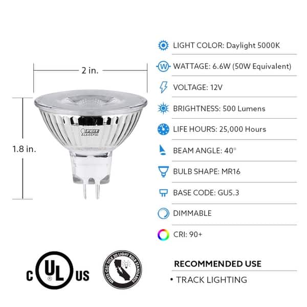 Feit Enhance MR16 GU5.3 LED Bulb Daylight 50 Watt Equivalence 3 pk ...