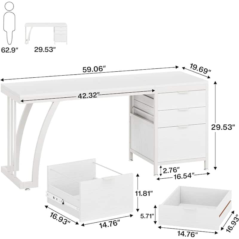59 Inches Computer Desk Writing Table with 3 Reversible Drawers