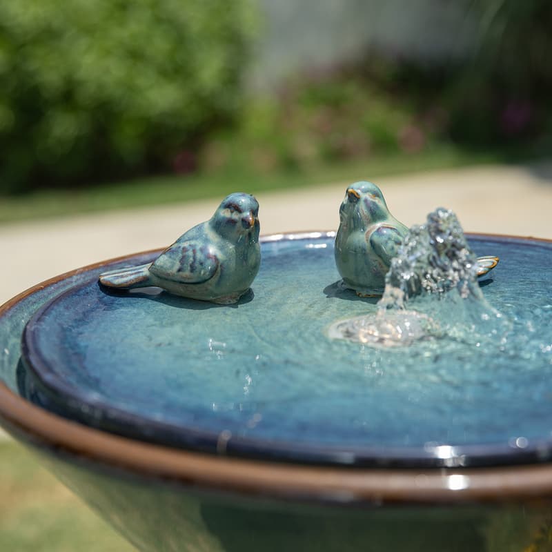 Glitzhome 27.5"H Two Birds Embossed Ceramic LED Birdbath Patio Outdoor Fountain