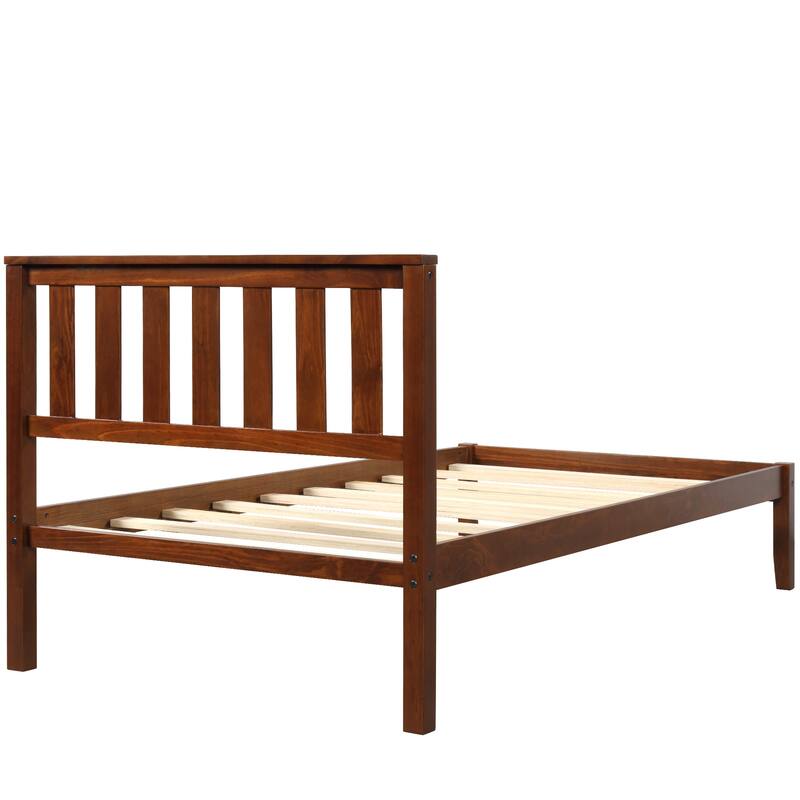 Wood Platform Bed with Headboard/Wood Slat Support.Twin