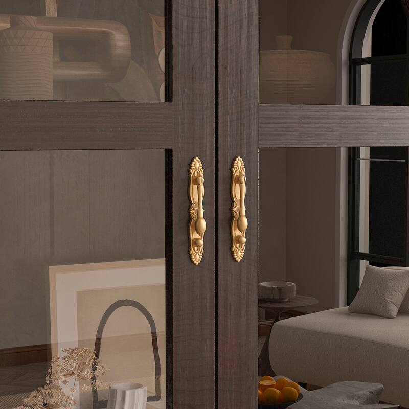 Oak Finish Fir Wood Wooden Curio Cabinet Display Storage Case Bathroom Cabinet Bookcase - 70.9"Hx31.5"W