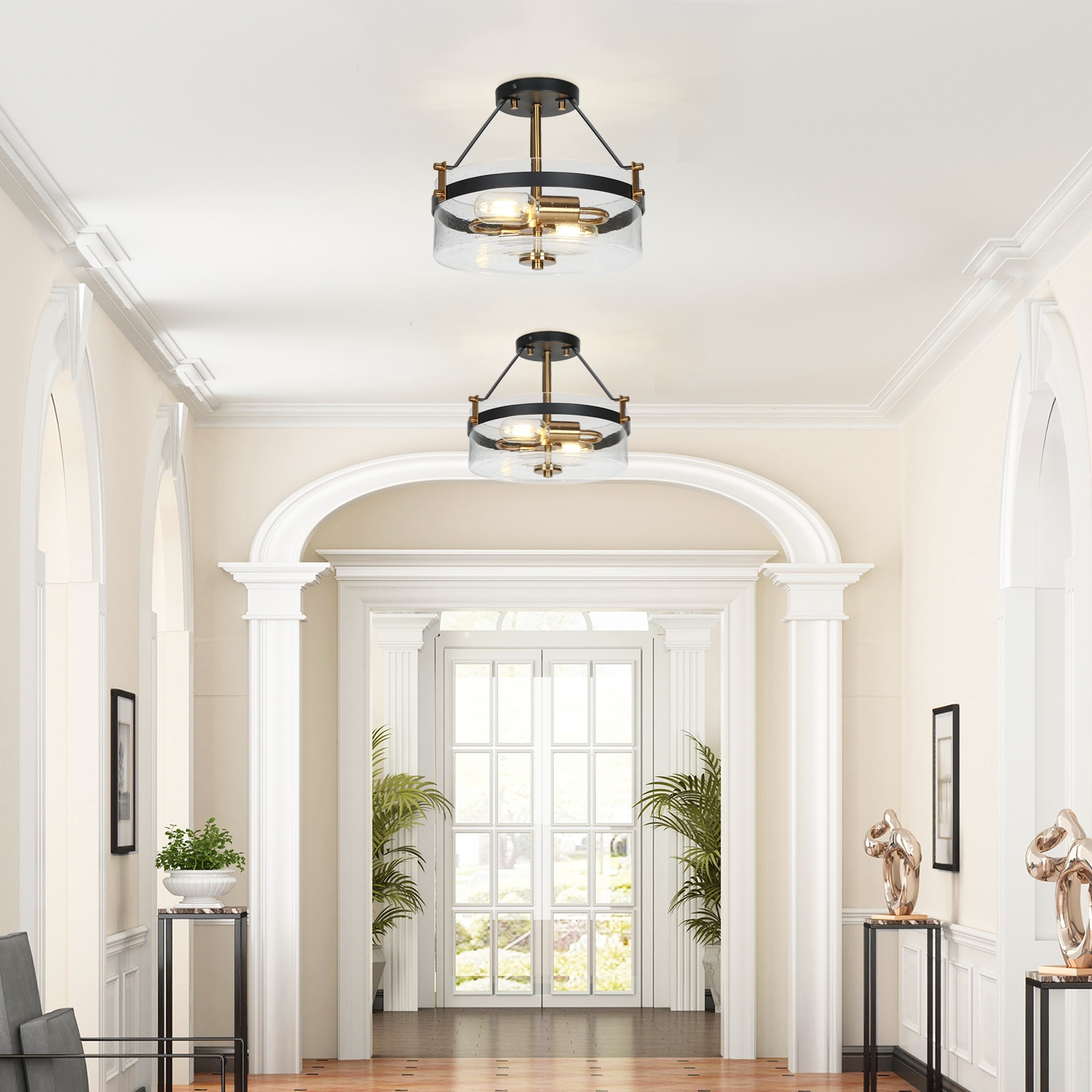 Coria Modern Farmhouse Drum Glass Semi flush Mount Ceiling Lights Foyer Lighting for Entryway D12 H10