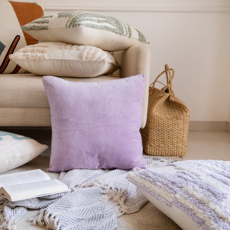 HomeRoots 20" X 20" Purple 100% Cotton Zippered Pillow