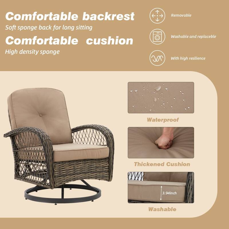 360° Swivel Rocking Patio Chairs Set with Thick Cushions & Tempered Glass Table | Indoor Living Room / Balcony| 3/5-Piece