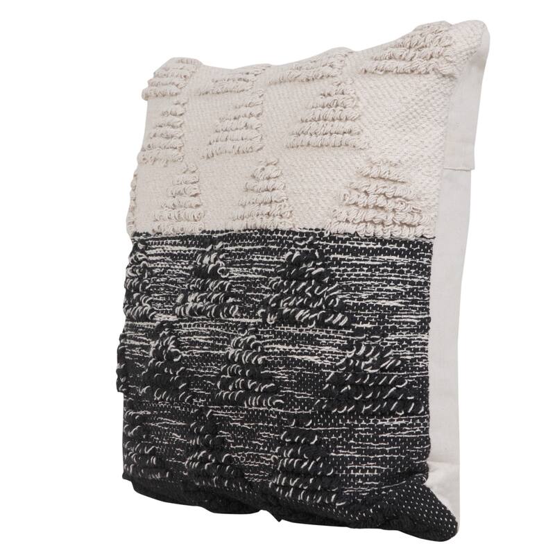 Handwoven Two Tone Geometric Cotton Throw Pillow Cover - 20" - Black and White