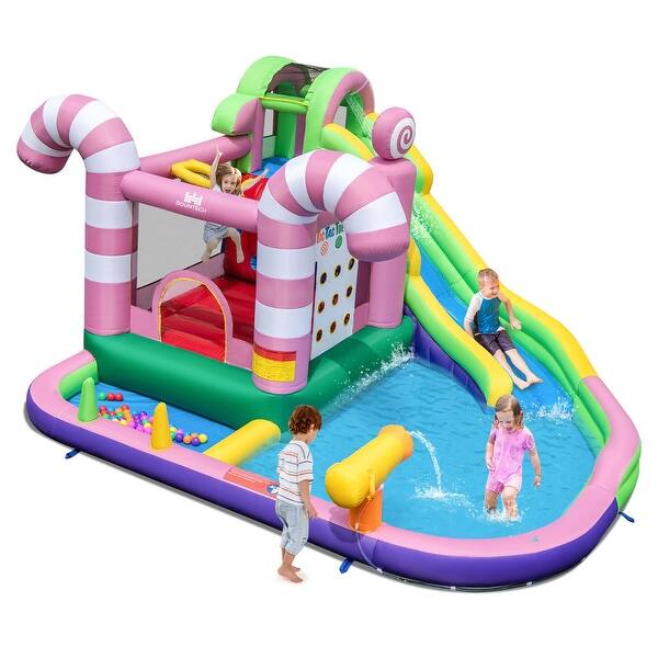 slide 2 of 14, Costway 9-in-1 Inflatable Bounce House Sweet Candy Water Slide Park without Blower